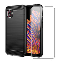 Karbon Hülle Für Samsung Galaxy XCover6 Pro / XCover Pro 2 Cover Mit Glasschutzfolie