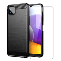 Karbon Hülle Für Samsung Galaxy A22 5G Cover Mit Glasschutzfolie