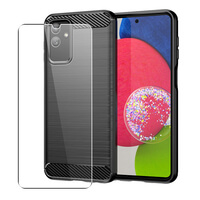 Carbon Case for Samsung Galaxy M13 Phone Cover and Glass Screen Protector