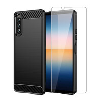 Carbon Case for Sony Xperia 10 IV Phone Cover and Glass Screen Protector