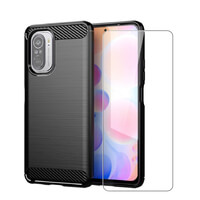 Carbon Case for Xiaomi Poco F3 Phone Cover and Glass Screen Protector
