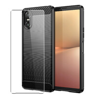 Carbon Case for Sony Xperia 10 VI Phone Cover and Glass Screen Protector