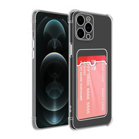 för iPhone 12 Pro Max Fodral Shock Absorbing Gel Clear Cover med korthållare Anti Drop Protection