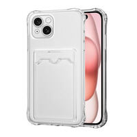 för iPhone 15 Fodral Shock Absorbing Gel Clear Cover med korthållare Anti Drop Protection