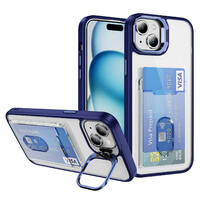 Case for iPhone 15 Card Holder Camera Cover Stand Blue