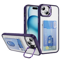 Case for iPhone 15 Card Holder Camera Cover Stand Purple