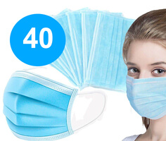 40x 3 Ply Face Masks Disposable Filter Medical Protection (Blue)