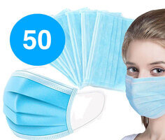 50x 3-lagers ansiktsmasker Engångsfilter medicinskt skydd (blå)