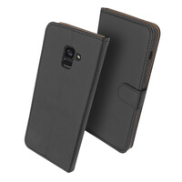 Case voor Samsung Galaxy A8 (2018) + Plus Lederen Portemonnee Flip Book Folio Wallet View Phone Cover Stand Zwart