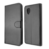 Leather Wallet Flip Cover Case for Alcatel 1 (2019-2021) Black