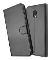 Leather Wallet Flip Cover Case for Alcatel 1C (5003) Black