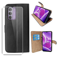 Case voor Nokia G42 Leather Wallet Flip Book Folio Wallet View Phone Cover Stand + Glass Screen Protector Zwart
