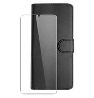 Leather Wallet Flip Case for Samsung Galaxy A34 5G and Glass Screen Protector Cover Black