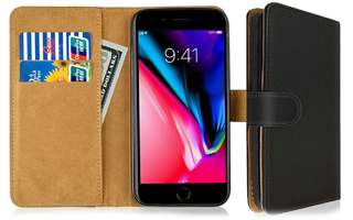 Leather Wallet Flip Cover Case for iPhone SE 2022/2020, iPhone 7 / 8 Black