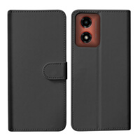 Leather Wallet Flip Cover Case for Motorola Moto G04 Black