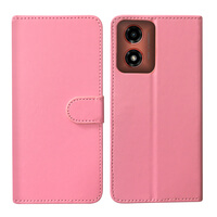 Leather Wallet Flip Cover Case for Motorola Moto G04 Pink
