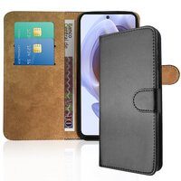 SDTEK-hoesje voor Motorola Moto G31 lederen portemonnee Flip Book Folio-portemonnee View Phone Cover Stand Zwart