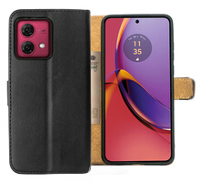 Leather Wallet Flip Cover Case for Motorola Moto G84 Black