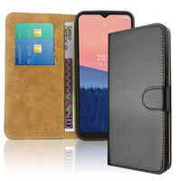 Case voor Nokia C21 Lederen Portemonnee Flip Book Folio Wallet View Phone Cover Stand Zwart