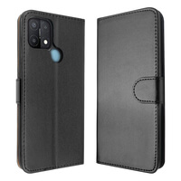 Leather Wallet Flip Cover Case for Oppo A15 Black