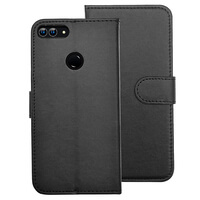 Leather Wallet Flip Cover Case for Huawei P Smart (2017/2018) Black