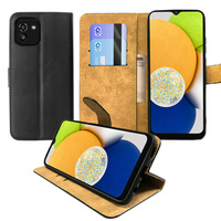 Leather Wallet Flip Cover Case for Samsung Galaxy A03 Black