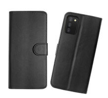 Case voor Samsung Galaxy A03s Lederen Portemonnee Flip Book Folio Portemonnee View Phone Cover Stand Zwart