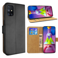 Case voor Samsung Galaxy M51 Lederen Portemonnee Flip Book Folio Portemonnee View Phone Cover Stand Zwart
