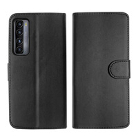 Leather Wallet Flip Cover Case for TCL 20L Black