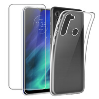Case for Moto One Fusion+ Plus + Glass Screen Protector Clear Gel Phone Cover