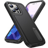 Case for iPhone 14 Pro, Rugged Strong Work Cover with Built in Stand and Phone Body Protection Black