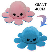 Giant 40CM Leuke Omkeerbare Octopus Plushie Kinderen Dubbelzijdig Knuffel Stemming Blauw Roze