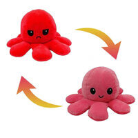 Cute Reversible Octopus Plushie Kids Double Sided Soft Toy Mood Hot Pink/Red
