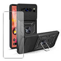 Coque Pour Google Pixel 8 Pro Housse Téléphone D'objectif D'appareil Photo, Support, Bague Magnétique Protecteur écran Verre Noir
