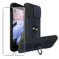 Case for iPhone 6 / 6s Phone Cover with Camera Lens Protection, Stand, Magnetic Ring Holder and Glass Screen Protector Navy