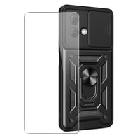 Hülle Für Motorola Moto G54 Handyhülle Kameraobjektivschutz, Ständer, Magnetringhalter Glas Displayschutzfolie Schwarz