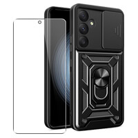Hülle Für Samsung Galaxy A35 Handyhülle Kameraobjektivschutz, Ständer, Magnetringhalter Glas Displayschutzfolie Schwarz