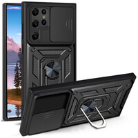 Coque Pour Samsung Galaxy S22 Ultra 5G Couvercle Support Anneau Magnétique Noir
