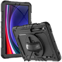 Hoesje voor Samsung Galaxy Tab S9 met Draagriem / Handriem - Sterke Rugged Tablet Cover Kickstand Zwart