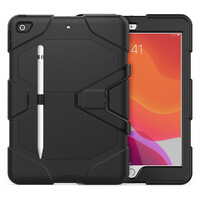 Rugged Case for Apple iPad 10.2 (2020/2021) 7/8/9th Gen Cover Stand Built in Screen Protector Black