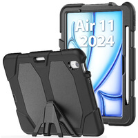 Rugged Case for Apple iPad Air 11 (2024) Cover Stand Built in Screen Protector Black