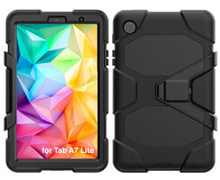 SDTEK-hoesje voor Samsung Galaxy Tab A7 Lite (2021) Sterke, robuuste tablethoes met ingebouwde schermbeschermer en standaard Zwart