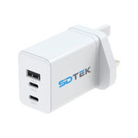 65w GaN UK 3-portars USB väggladdare Snabb (PD) Typ C (QC) Port Adapter Kompatibel med iPhone 15/14, Samsung S24/S23, Dell, Asus, Macbook