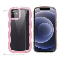 Case for iPhone 12 / 12 Pro Wave Glass Screen Protector Girls Pink