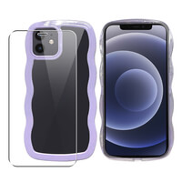 SDTEK-hoesje voor iPhone 12 / 12 Pro, Wave-ontwerp met heldere achterkant + glazen schermbeschermer 360 Dames Meisjes {KLEUR}
