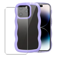 SDTEK-fodral för iPhone 14 Pro, vågdesign med genomskinligt bakstycke + skärmskydd i glas 360 kvinnor, tjejer {FÄRG}