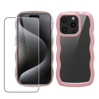 Case for iPhone 15 Pro Wave Glass Screen Protector Girls Pink