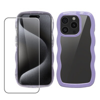 Case for iPhone 15 Pro Wave Glass Screen Protector Girls Curls Purple